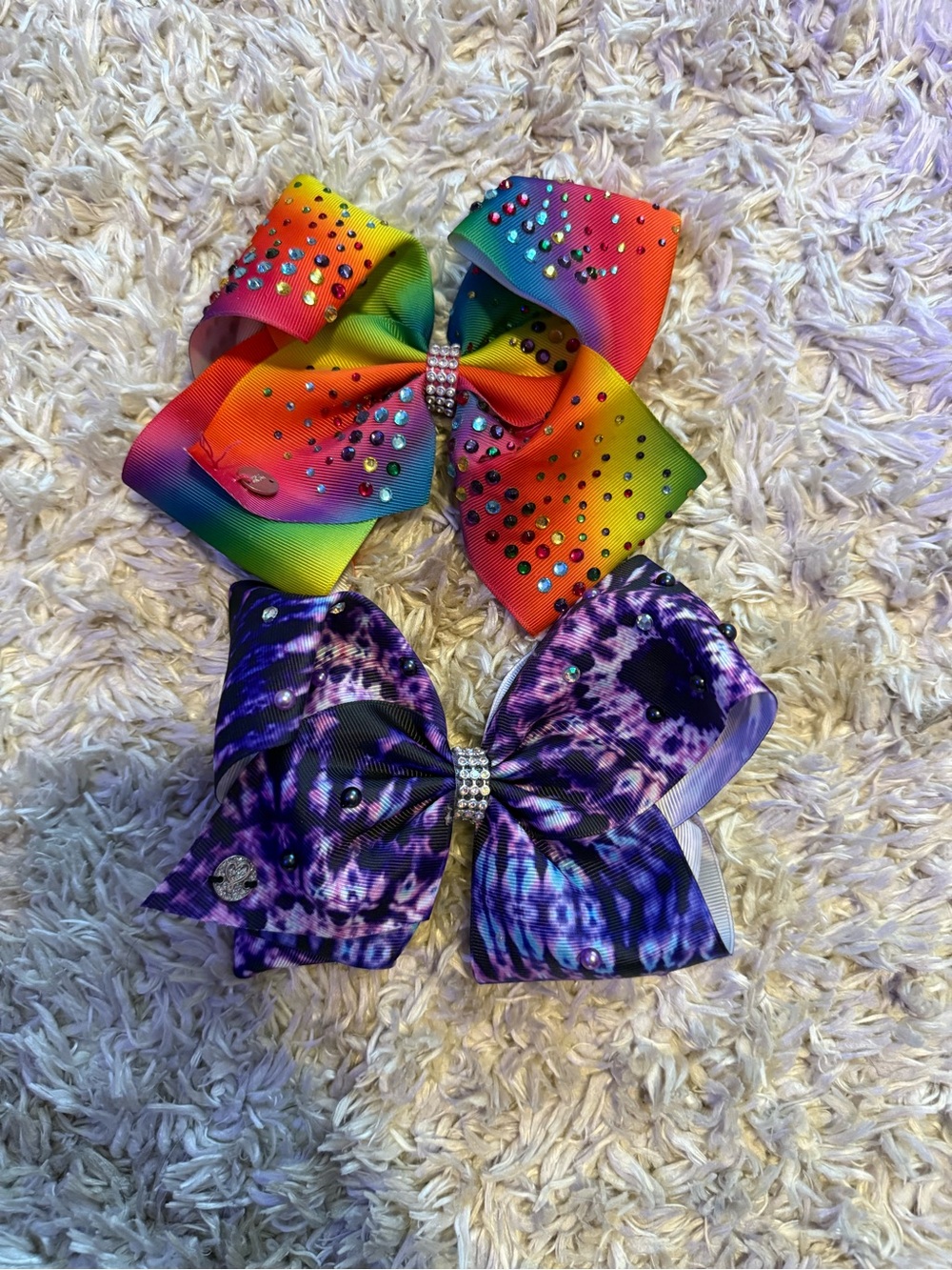 Kids Rainbow Gem Hair Bow and Purple Tie-Dye Bow Set